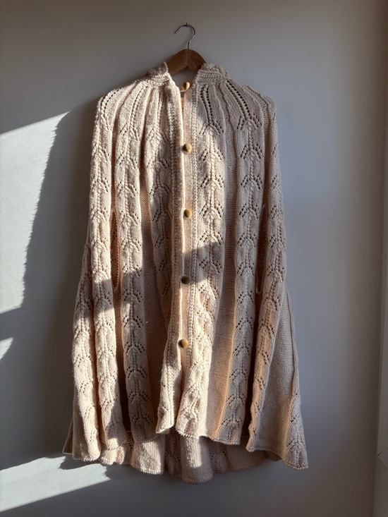 Cream Knit Button-Up Cape - Picture 1 of 3